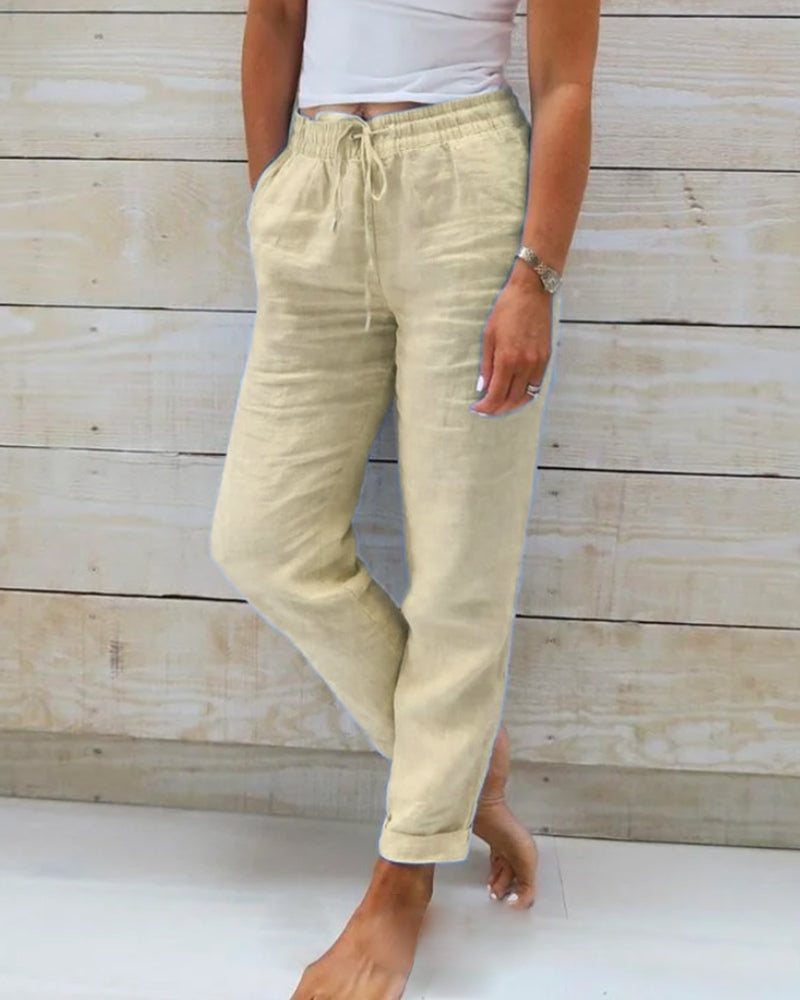 Harper | Cotton-Linen Blend Trousers with Elastic Waistband