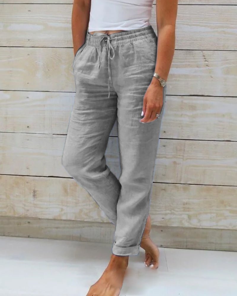 Harper | Cotton-Linen Blend Trousers with Elastic Waistband